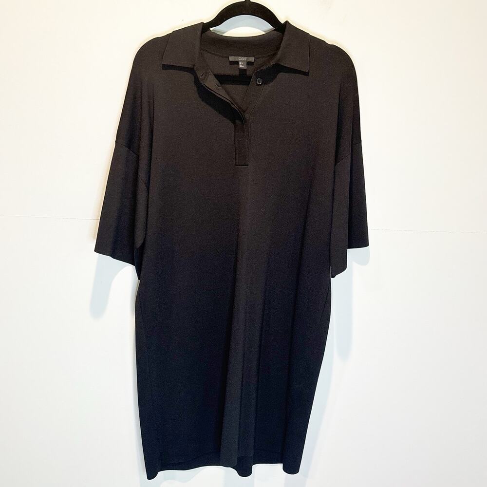COS Black Knit Short Sleeve Polo Shirt Dress - size Small